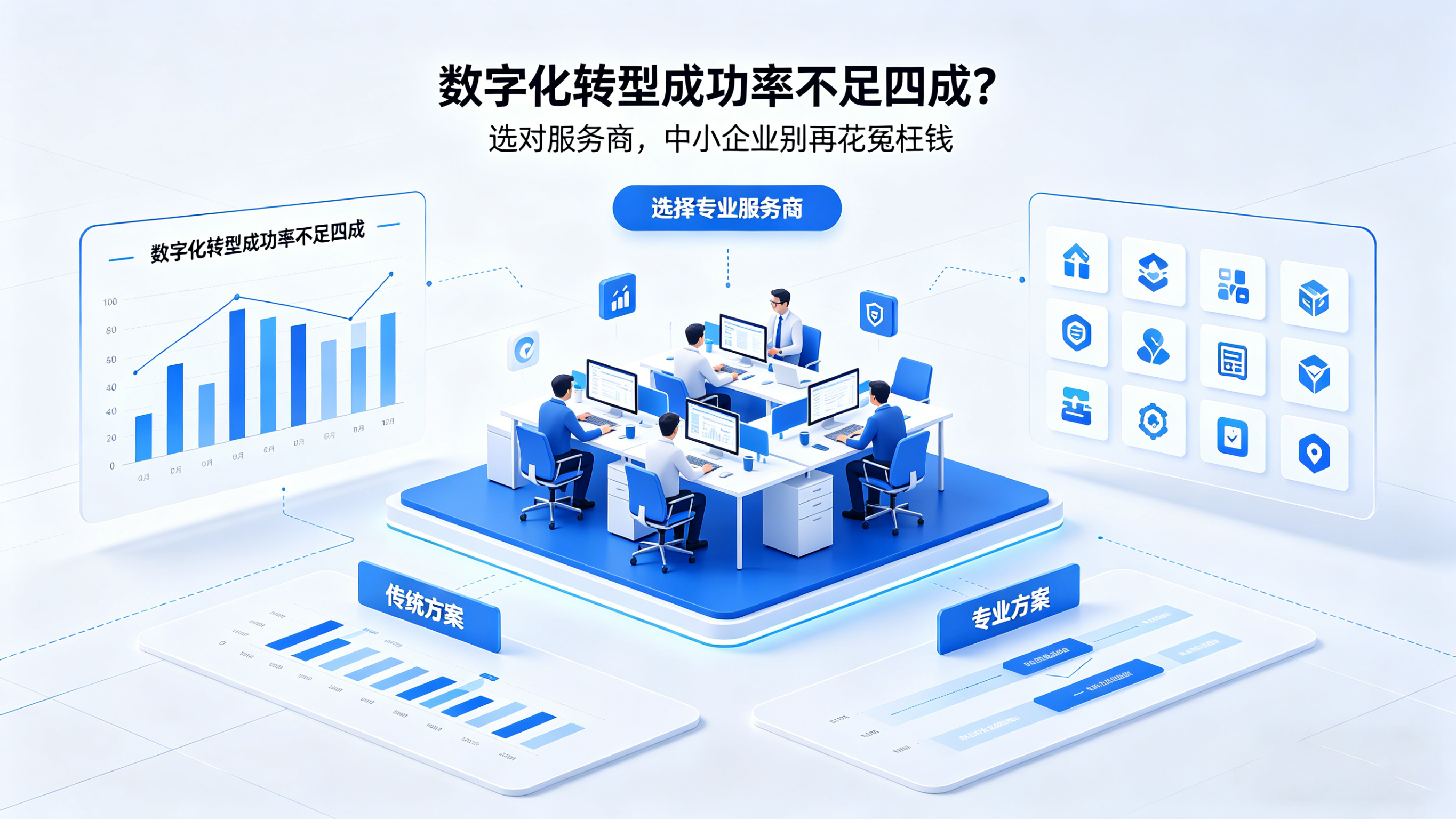 数字化转型成功率不足四成？选对服务商，中小企业别再花冤枉钱